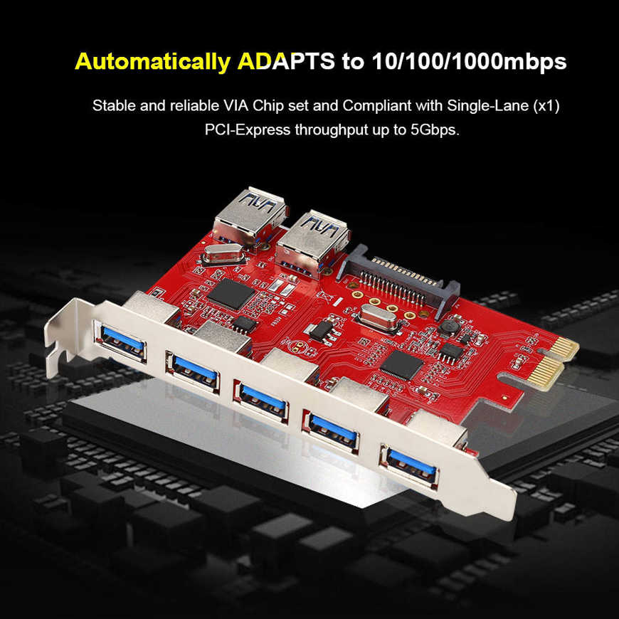 USB extension card PCI-E to 5 3.0 ports and 2 built-in RJ45 1Gbps VIA Expansion PC adapter. 