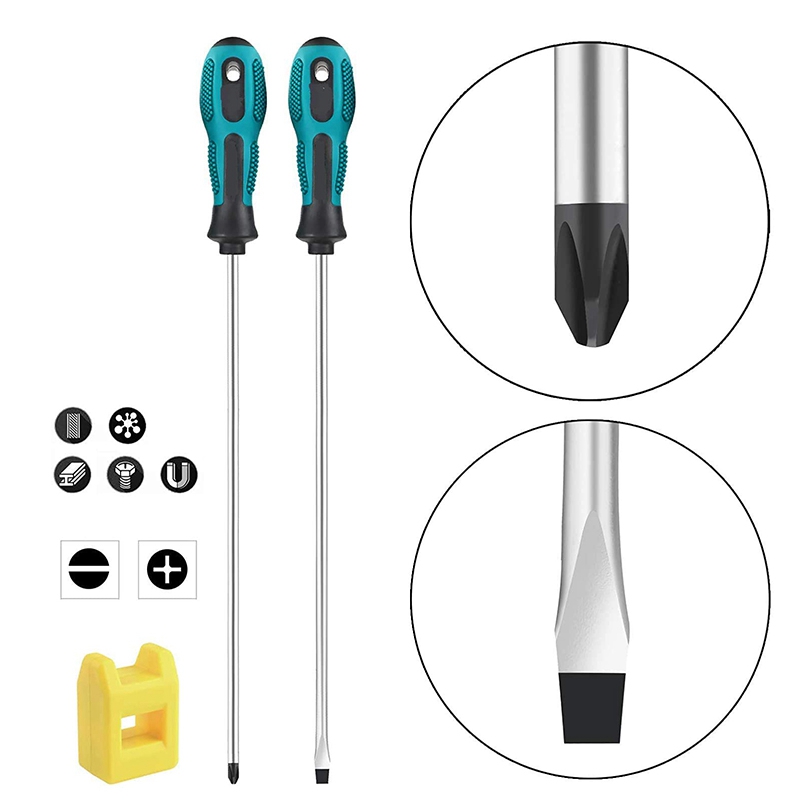 PENGGONG 2Pcs 12 Inch Long Slotted and Phillips Screwdriver Set Magnetic Screwdriver with Rubber Handle. 