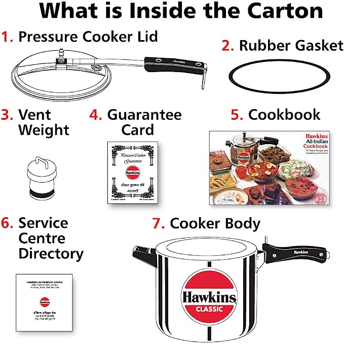 Hawkins Classic Aluminum Pressure Cooker, 6.5 Litre, Silver. 