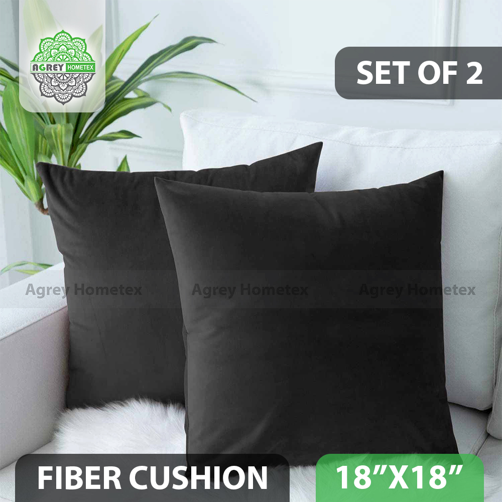 Standard Fiber Cushion, Tissue Fabric, Black, (18"x18")_Set of 2