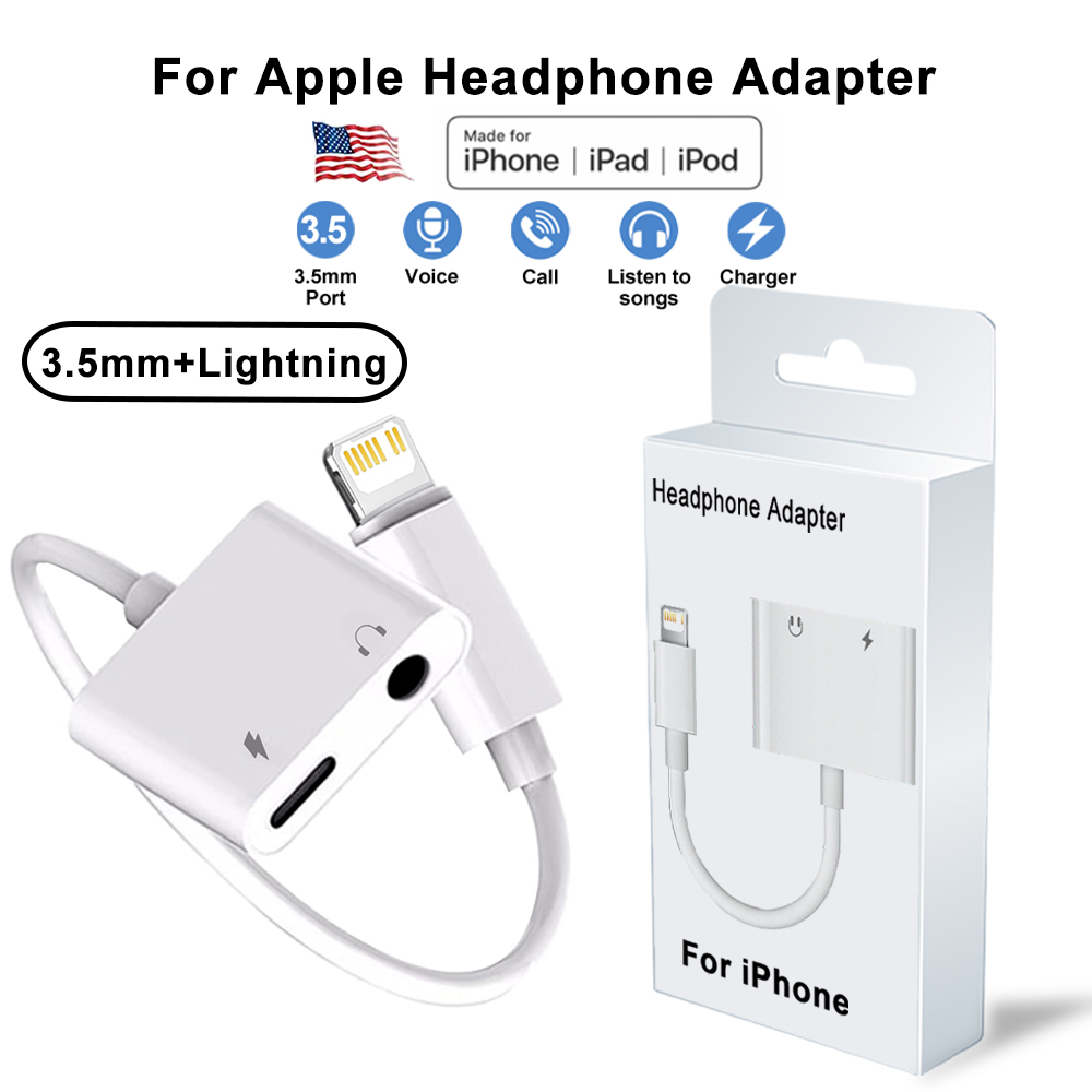 For Apple iPhone 2 in 1 Charging and Headphones Adapter Lightning to 3.5mm Jack Audio Converter For iPhone 14 13 12 11 XS 8 7