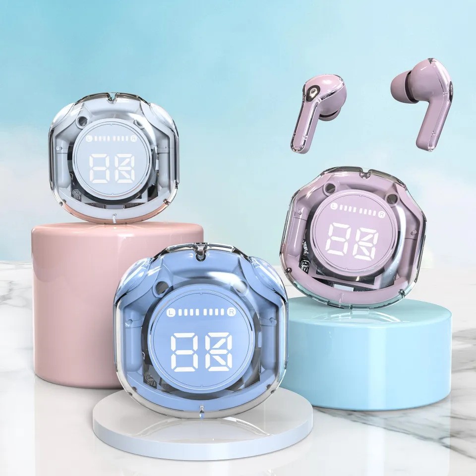 Ultrapods Pro True Wireless Earbuds with Display Transparent Design, Bluetooth 5.3 Auto Connection, Touch Control & Wireless charging Headset with Charging Case & Cab Long Life Battery in-Ear Bluetooth Headset  By Exotic. 