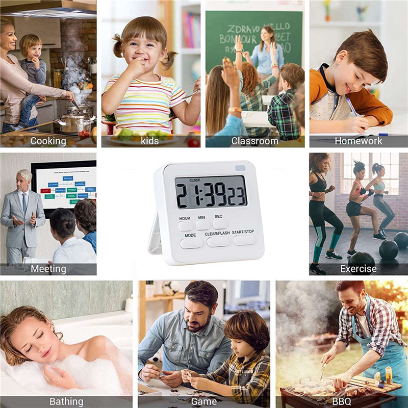 4X Kitchen Timer,Egg Timer with Clock,Digital Timer Stopwatch with LCD Loud Alarm for Cooking,Baking,Sports,Learning,Etc. 