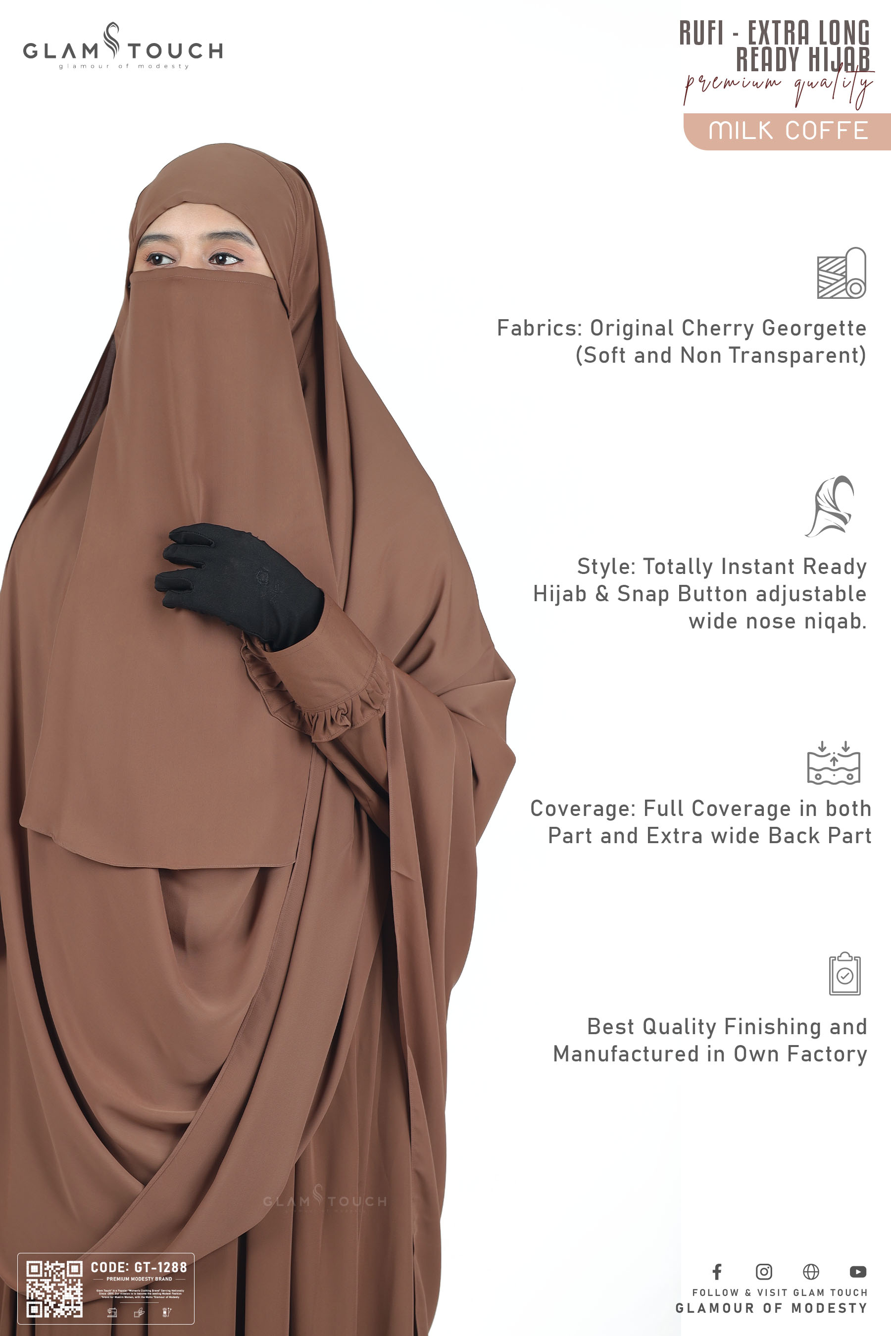 Glam Touch Extra Coverage One Loop Ready Hijab Set. 