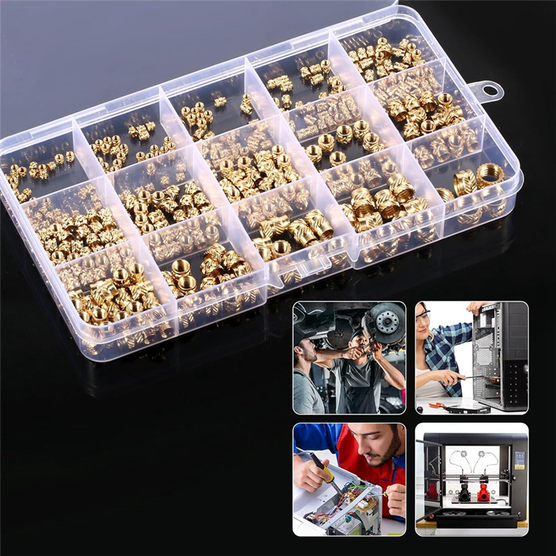 407pcs Brass Threaded Inserts for 3D Printing,M2 M2.5 M3 M 4 M5 M6 Female Thread Metric Knurled Nuts Threaded Heat Set Easy to Use. 