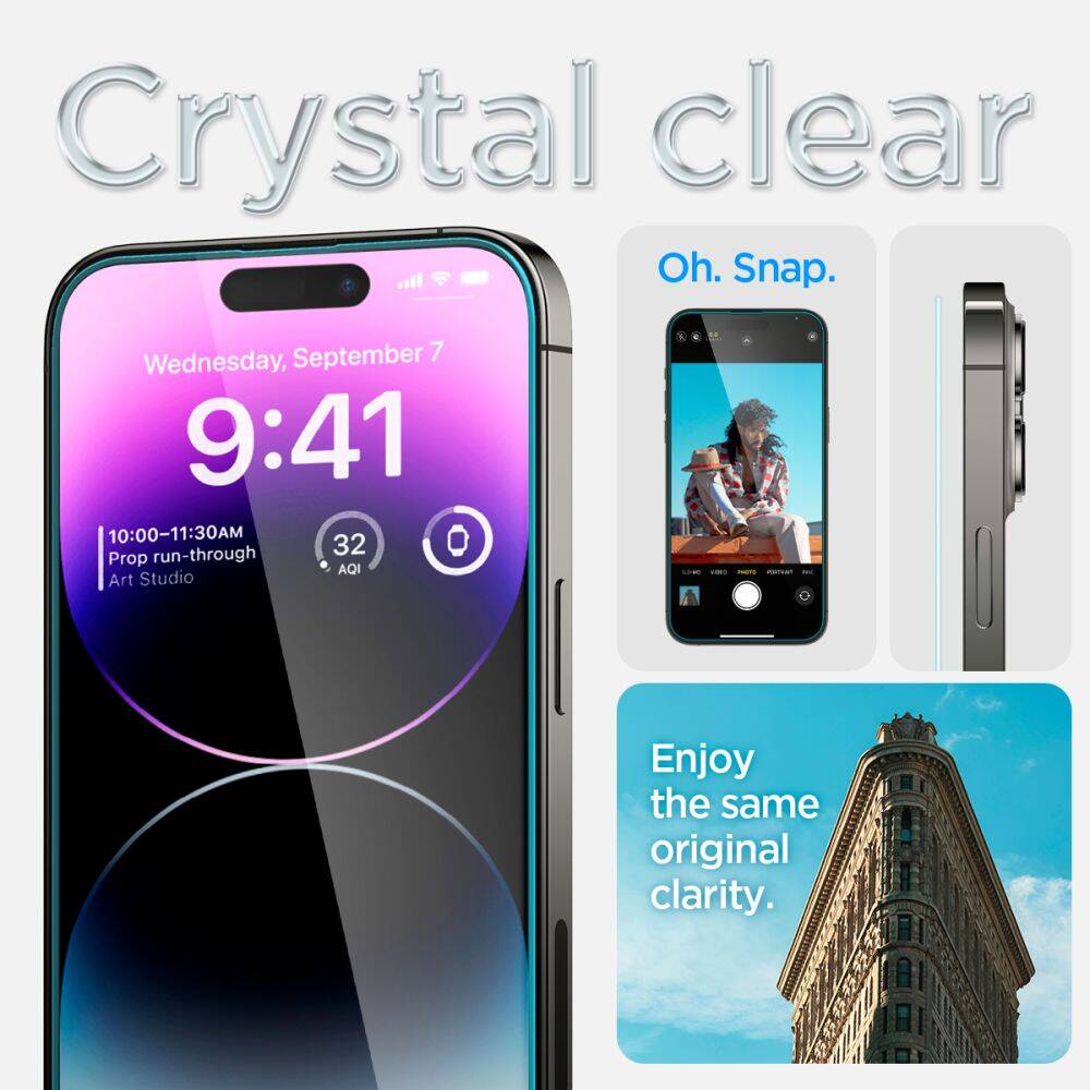 Spigen Tempered Glass Screen Protector [GlasTR EZ FIT] designed Easy Stick Box Full Screen HD Tempered Glass Screen Protector For iPhone 15 Pro Max/ 15 Pro / 15 / 14 Pro Max / 14 Pro /1 4 Plus /14/13 Pro Max/13 Pro/13. 
