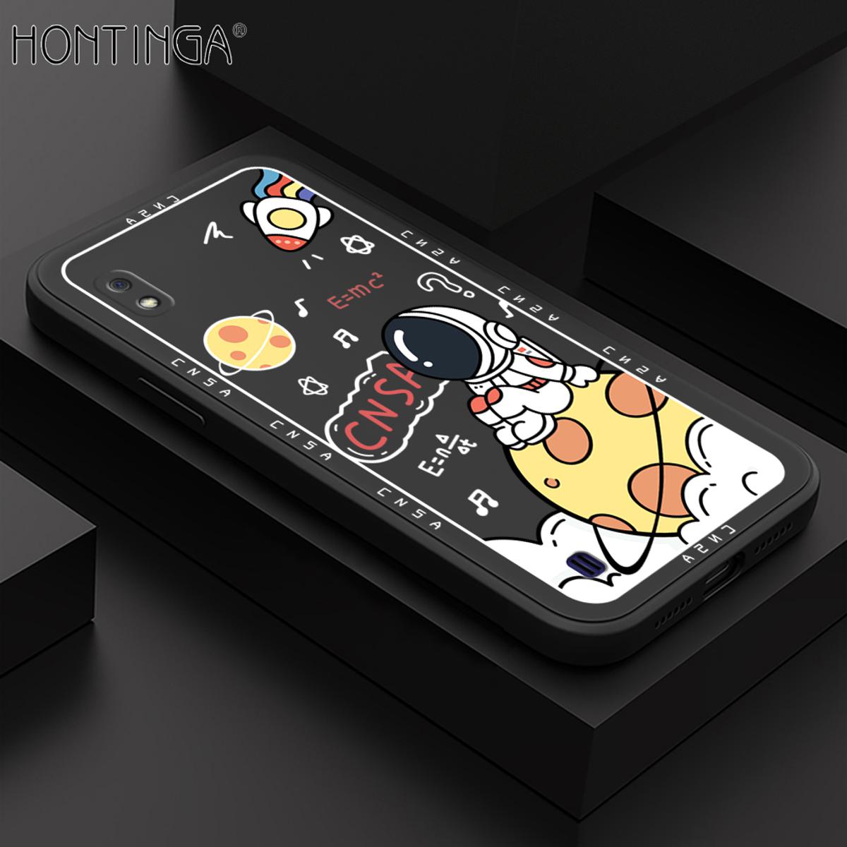 Hontinga for Samsung A10 Case Cartoon Astronauts Phone Case Phone Case Soft Square Edge Silicone Cases Full Lens Cover Shockproof Protection Cover