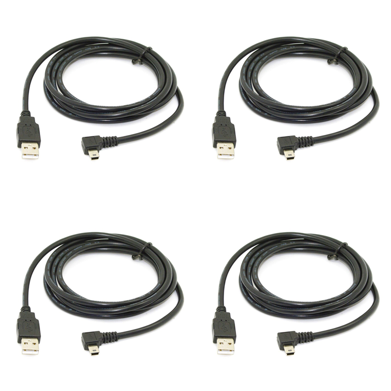 4pcs 1.8M Mini USB B Type 5Pin Male 90 Degree Left Angled to USB 2.0 Male Data Cable Black Color