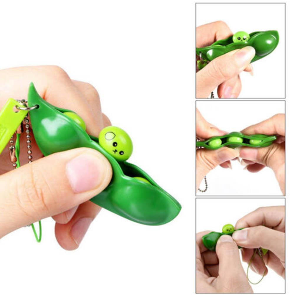 Fidget Toys Squeeze-a-Bean Soybean Stress Relieving Keychain Keyring Phone Chain Pendants. 