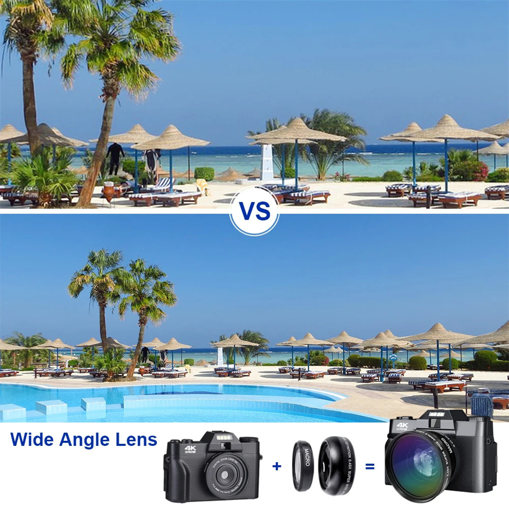 GC Professional WiFi Digital Camera 4K Camcorder 3.0 180° Flip Screen & Built-in Battery Selfile Digital Webcam For Beginners Travel