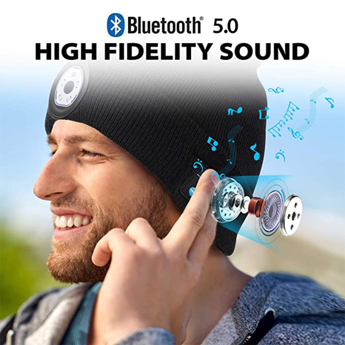 ♬Bluetooth Beanie Hat With LightMusical Knitted Washable Cap With Headphone Built-In Stereo Speakers & Mic For Running Hiking For Men Women Teens 2 Levels Of Brightness And Sos-Mode Emergency. 