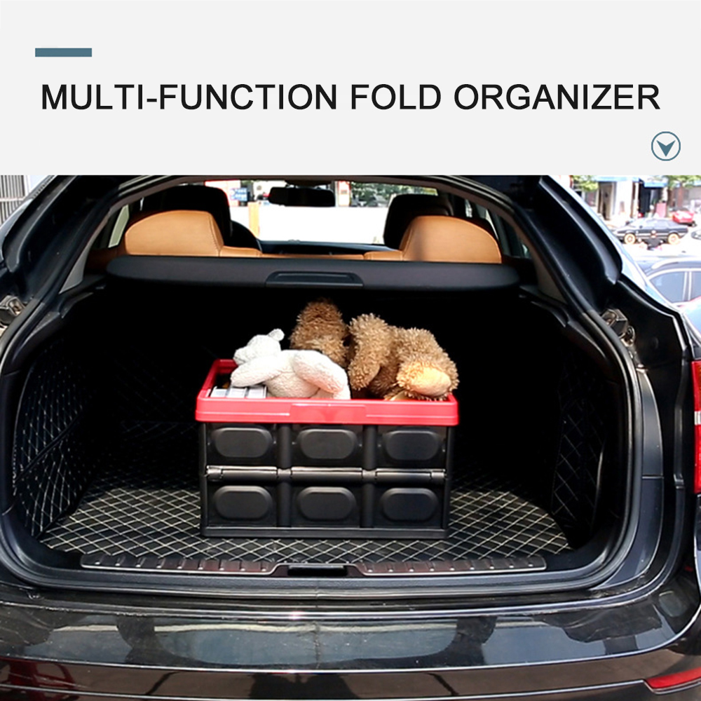 Collapsible Car Trunk Organizer Container Foldable for SUV Truck Durable Plastic Grocery Storage Box with Lid Perfect for Sedan, Auto. 