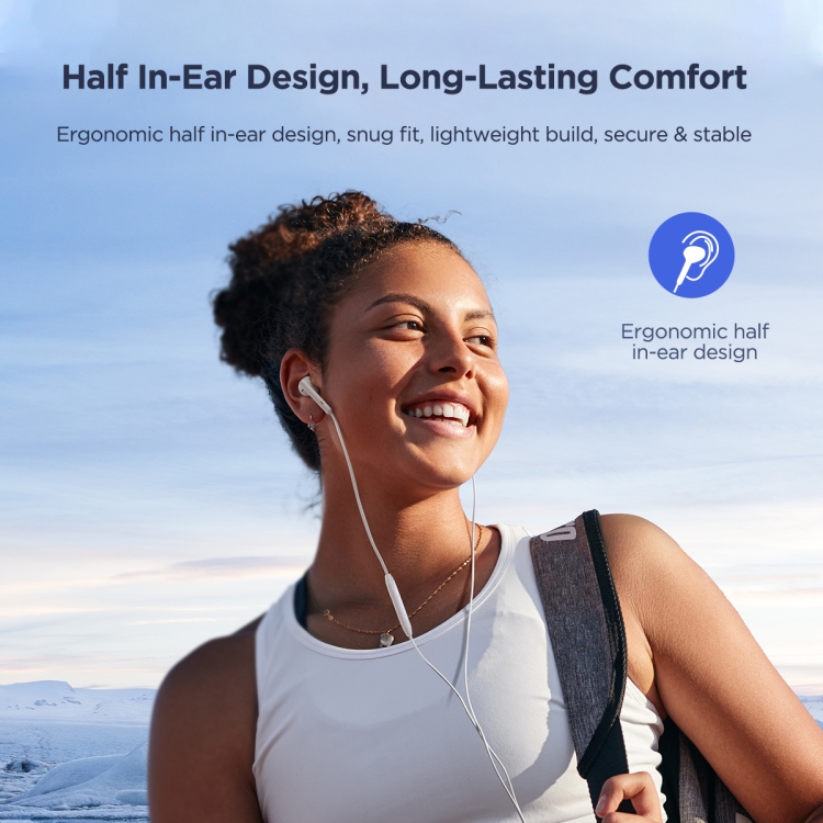 JOYRO0M JR-EC05 Type-C Half In-Ear Wired Earphone, Length: 1.2m (White). 