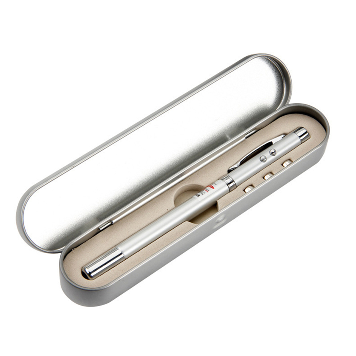 5 In 1 Laser Light Pen With Torch, Pointer, Magnet, Antenna And Ballpoint Pen With Metal Box - Pen. 