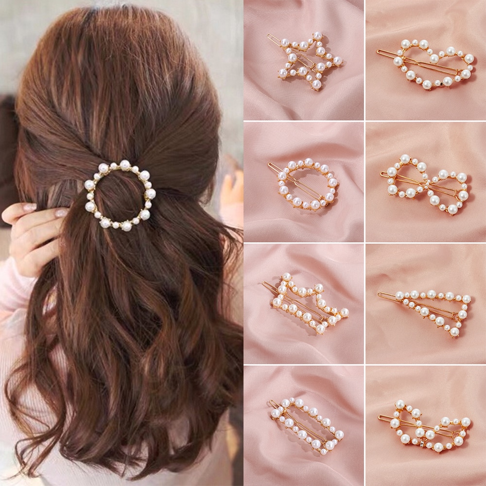 Women Elegant Pearl Hair Claw Clips Girls Metal Clamp Hair Accessory |  Fruugo KR