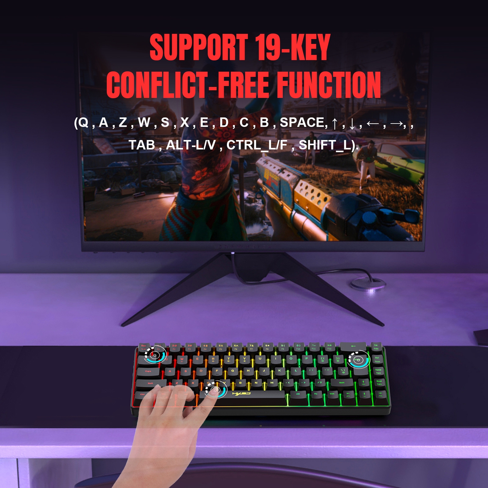 （COD Available)HXSJ V200 Wired RGB Backlit Mechanical Keyboard 68 Key Caps, Cable Length: 1.7m. 