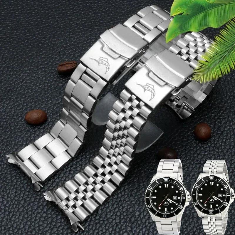 22mm Stainless Steel Strap for Casio Duro MDV-107-1A MDV-106 Marlin Men Diving Curved End Solid Metal Watch Bracelet Band Belt