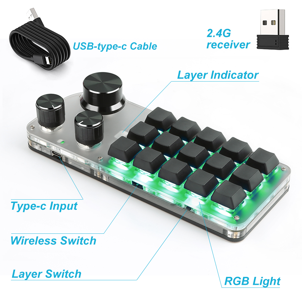 Mechanical Keyboard Bluetooth 5.0 Gaming Keyboard RGB 15/12/6 Custom Keypad Hotswap Macropad Knob Keyboard for Gaming Photoshop. 