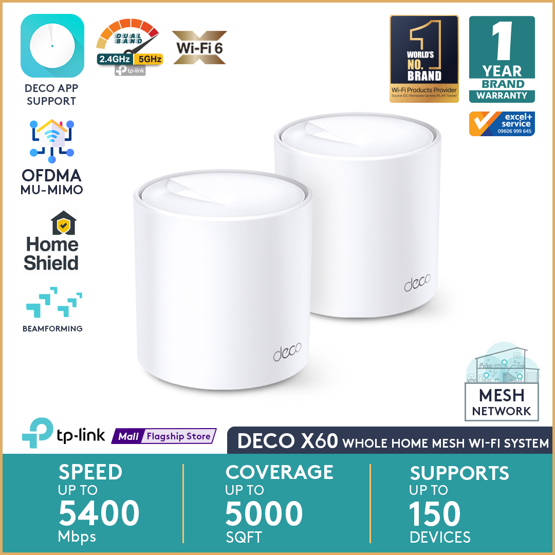 tp-link deco x60 ax3000 whole home mesh wi-fi 6 system (2 pack). 