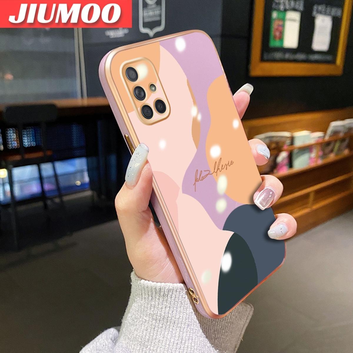 JIUMOO For Samsung Galaxy A71 4G Case With Fashion Simple Line Nordic style Cases Thin Plating Pattern Casing Full Lens Cover Camera Protect Shockproof Softcase