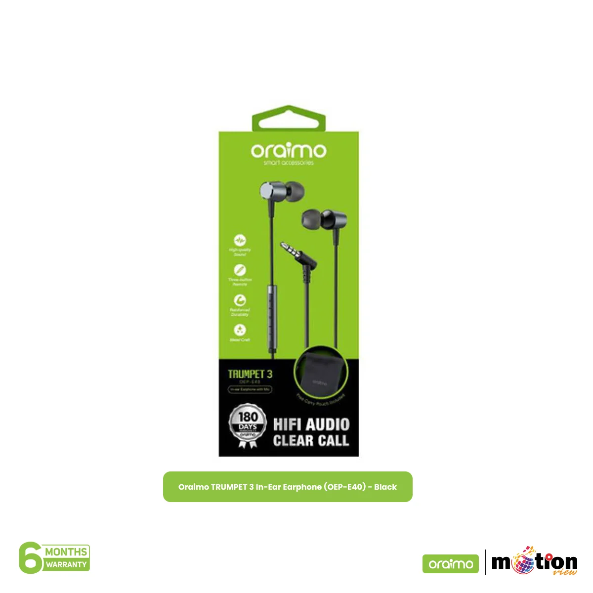 Oraimo TRUMPET 3 In-Ear Earphone (OEP-E40) - Black. 