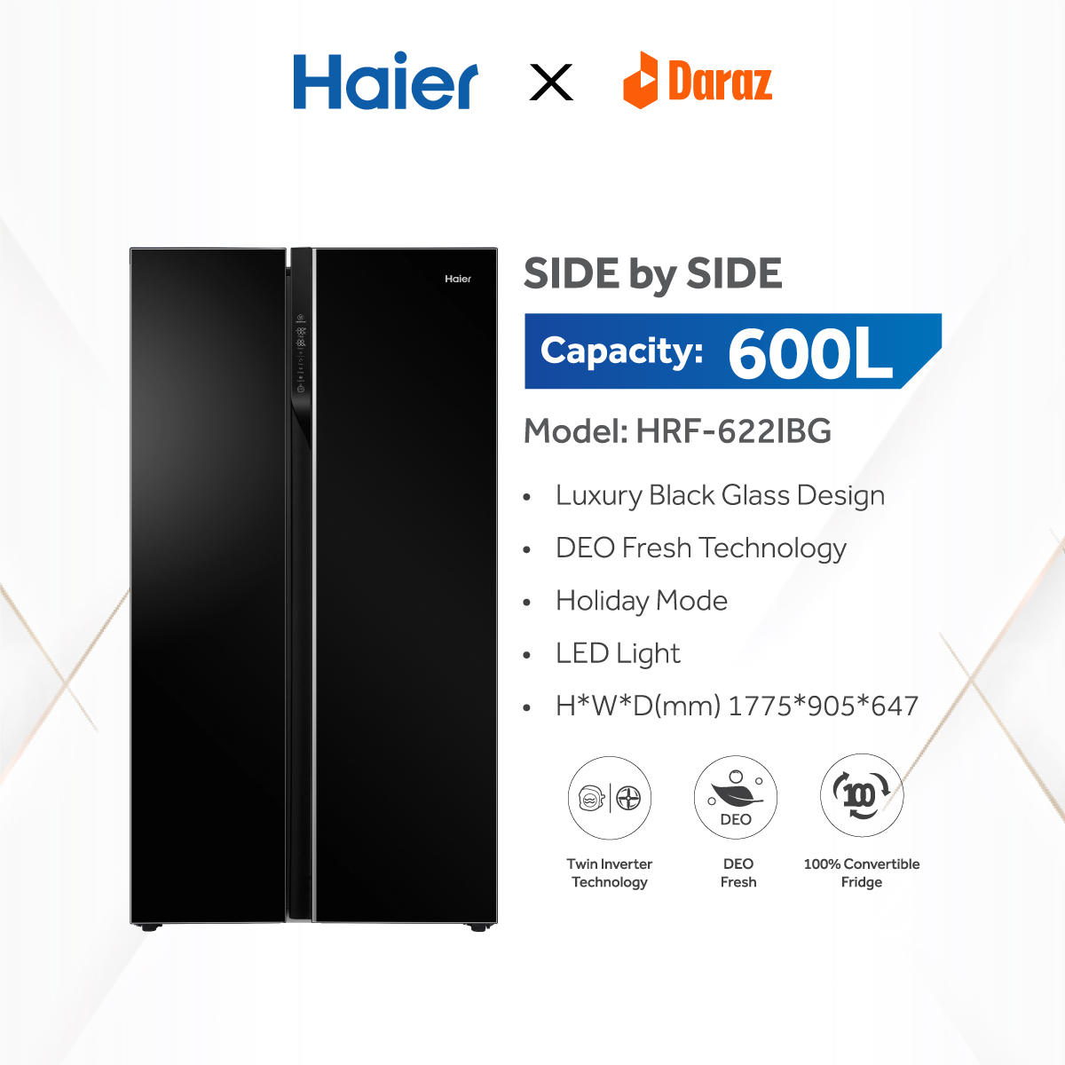 Haier 600L Side-by-Side No Frost Refrigerator