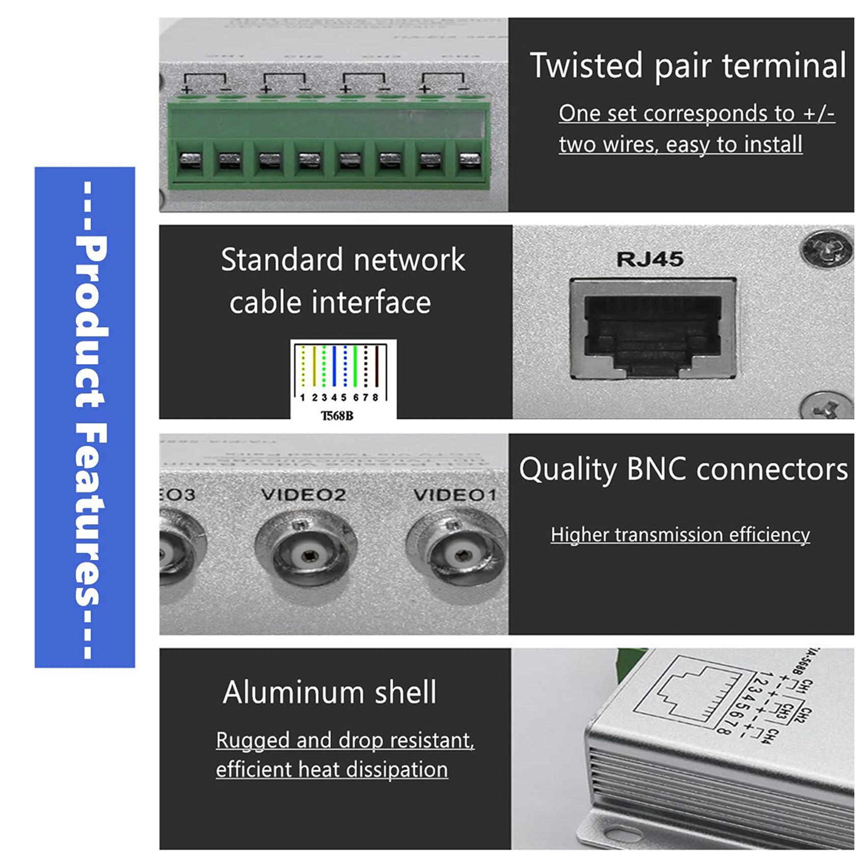 8-CH UTP 720P/1080P HD Passive Video Balun Transceiver,BNC to Cat5/5E. 