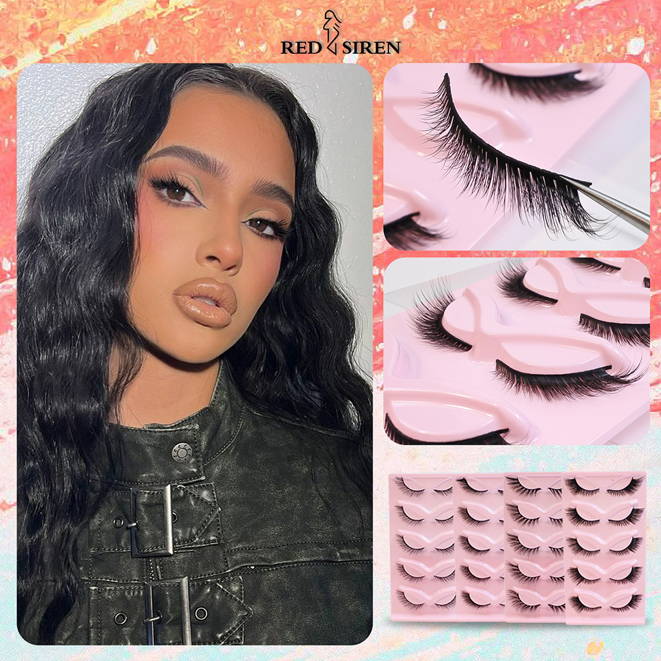 RED SIREN Eyelashes Makeup Winged Cat Eye Lashes 5/10 Pairs Soft Natural Eye Lashes. 