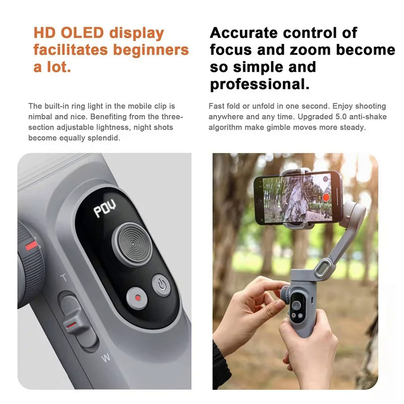 AOCHUAN Smart X / X Pro 3-Axis Foldable Handheld Gimbal Stabilizer Fill Light Wireless Charging For Smart Phone Action Camera. 