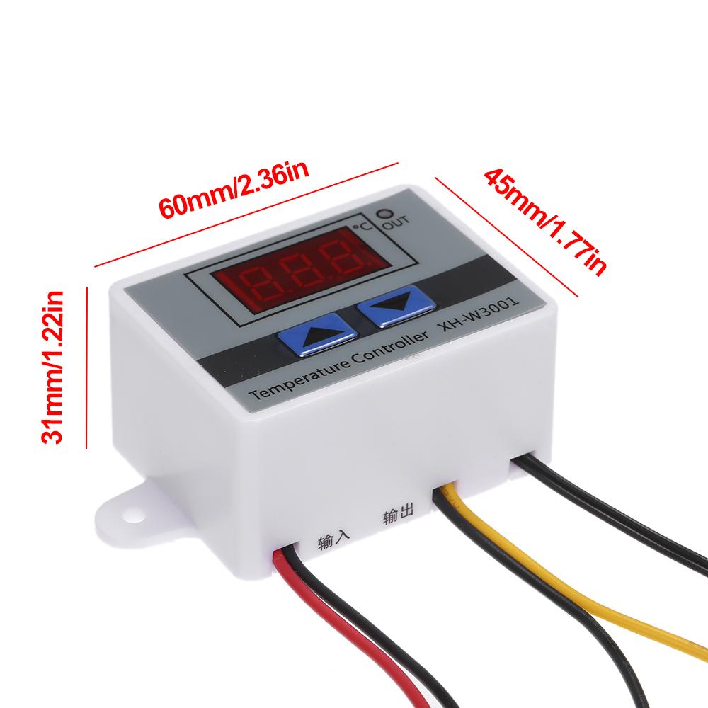 XH-W3001 Intelligent Digital Microcomputer Temperature Controller LEDs-Display Mini Thermostat Switch Heating/Cooling Temperature Control Switch with Water-resistant Sensor Probe 24V. 