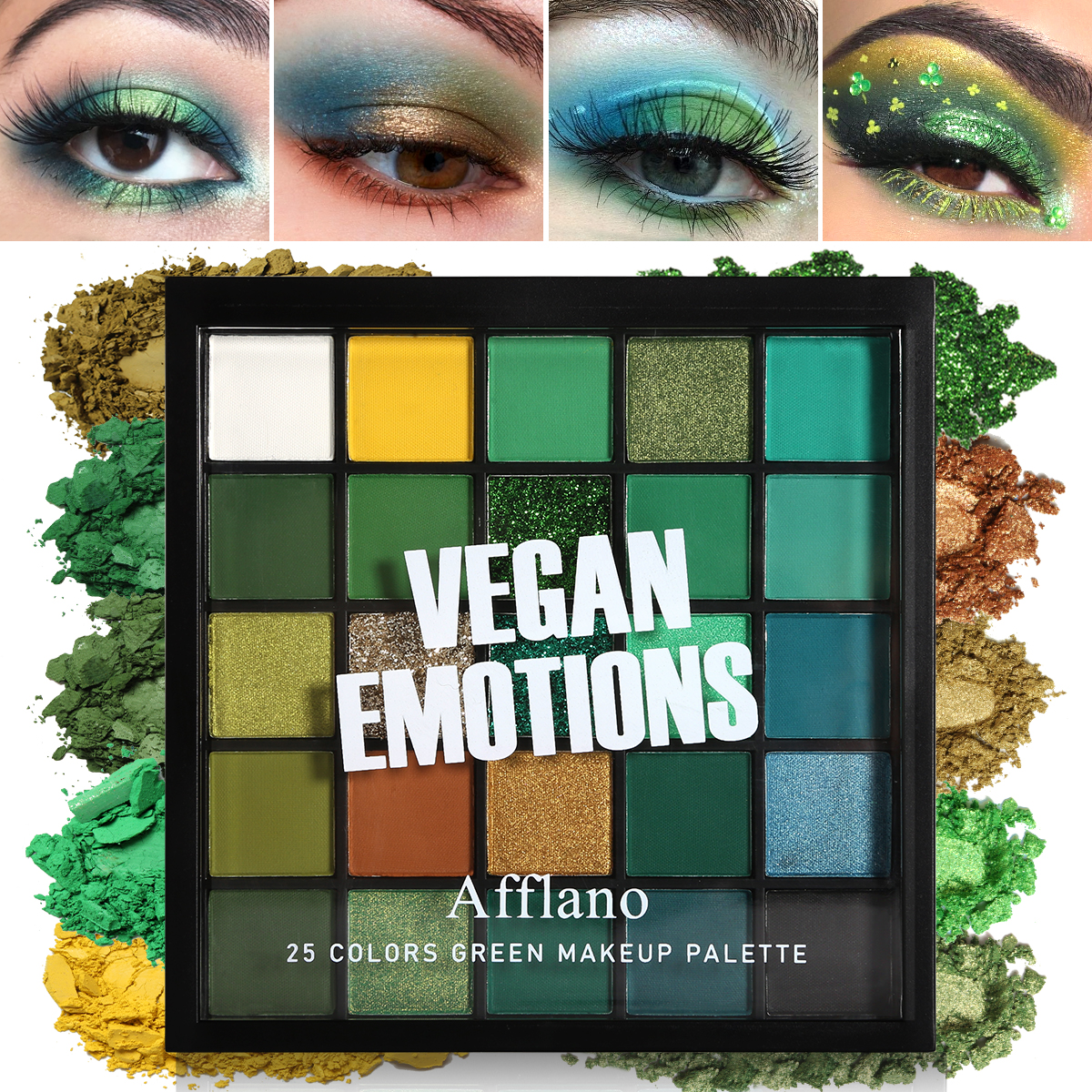 Green Eyeshadow Palette, 25 Colors Matte Shimmer Blue Green Gold Multichrome Eye Shadow Palette, Highly Pigmented Pro Colorful