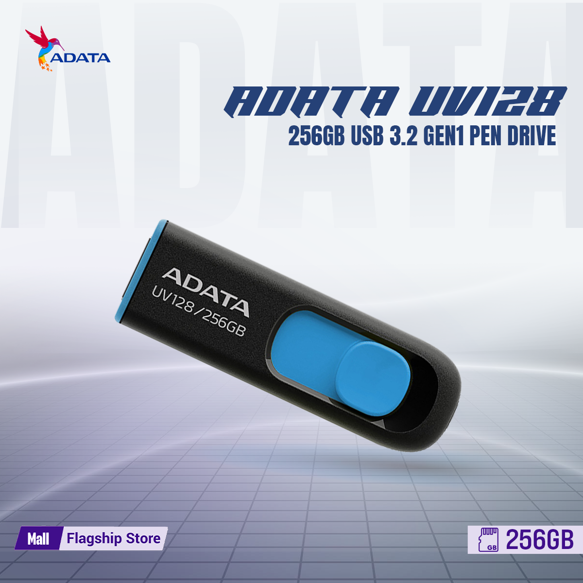 ADATA UV128 256GB USB 3.2 Gen1 Pen Drive with Backward Compatible with USB 2.0 Support Windows, MacOS and Linux