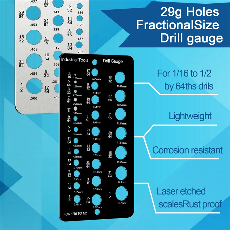 Drill Bit Gauge Fractional Drill Bit Size Gauge,29-Holes Metric Size. 
