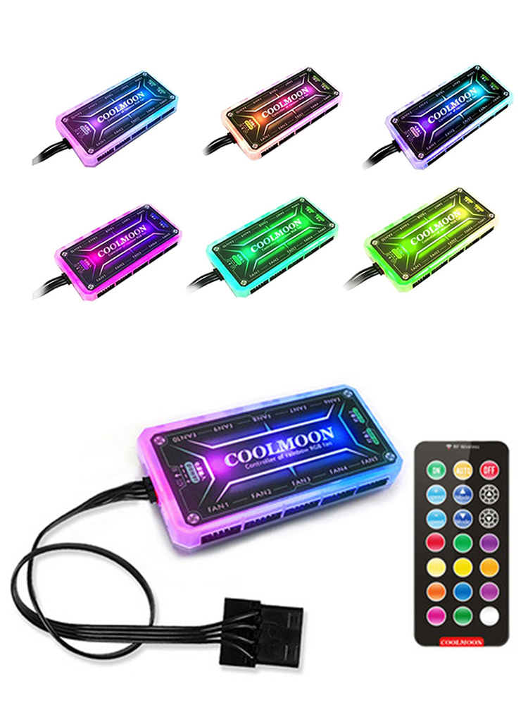 RGB Fans Remote Controller 12V 5A Color Controller with 10pcs 6pin Fan Port 2pcs 4pin Light Bar Port with Nice material. 