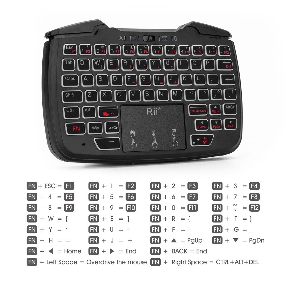 Rii RK707 2.4GHz Wireless Game Controller Keyboard and Mouse Combination - black. 
