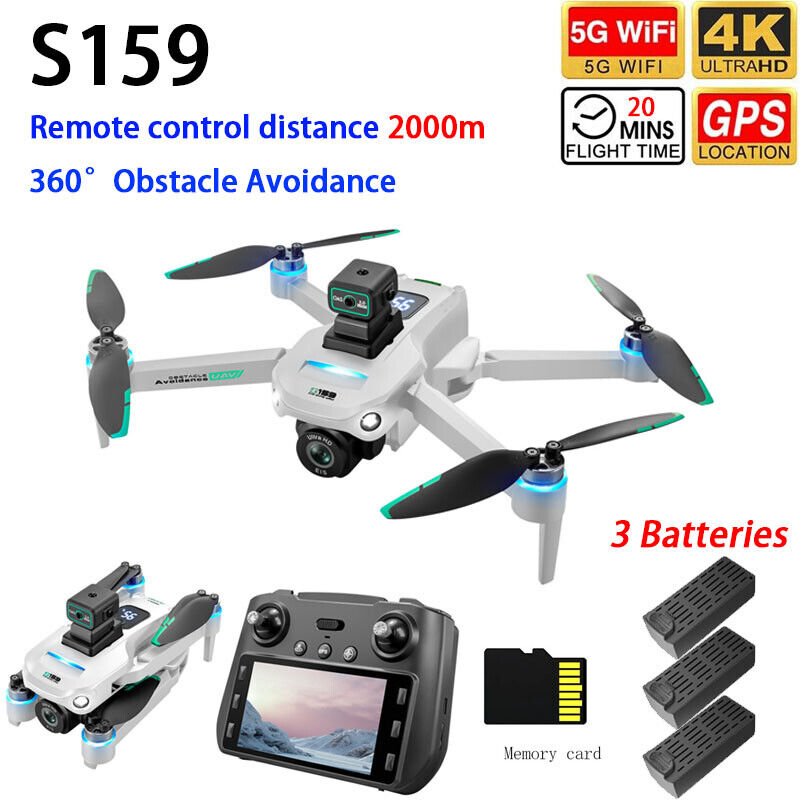 S159 Drone G.P.S 5G Screen Remote Control 4K Dual Camera 360° Obstacle Avoidance with Built-in 5 inch Remote Display. 