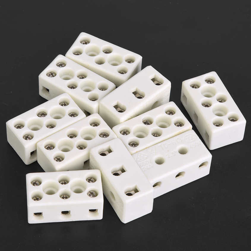 Ceramic Wire Connector 10pcs 3 Way 24A Terminal Block High Temperature Resistant. 