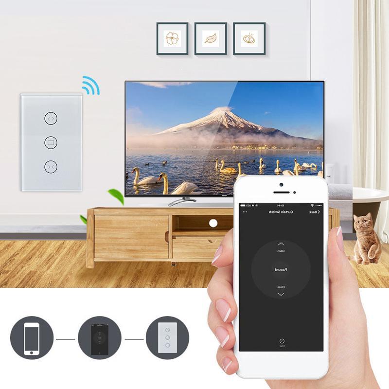 WiFi Curtain Switch EU Glass Panel Wireless touch switch, voice control by Alexa & Google For Smart Home Electric curtain Motor. 