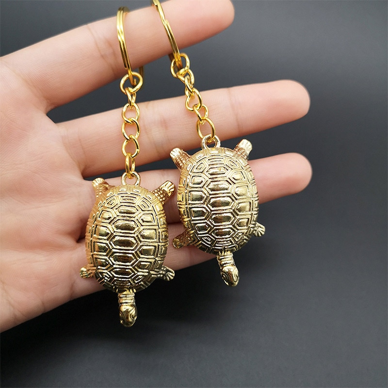 Lucky Small Golden Turtle Key Chain Golden Tortoise Key Rings Car Keychain Bag Pendant H9. 