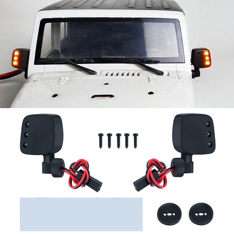 Rearview Mirror with LED Lights for 1/10 Axial SCX10 II III RC Car. 