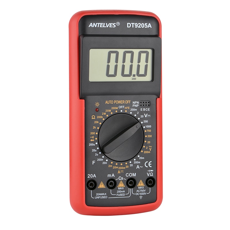 DT9205A Professional Digital Multimeter Manual Range Voltmeter Ammeter Hfe Transistor Test Ohm Hz Capacitance Continuity Tester. 