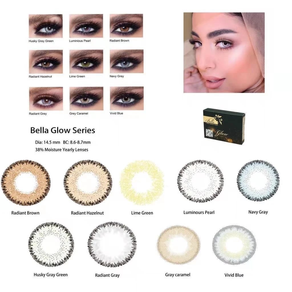 BELLA B25 Radiant Hazelnut glow Color Contact Lens with kit box & Solution 150ml FREE(full set)  Bella Glow Series #r.hazelnutcombo. 