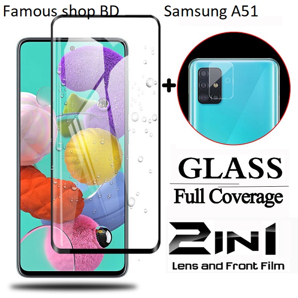 2 in1 Samsung Galaxy A51 Back( Camera Lens Screen Protector +Tempered Glass Protective Glass. 