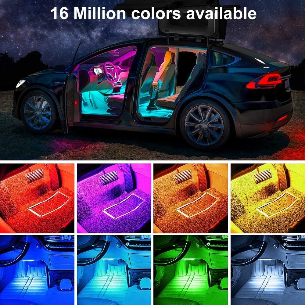 4 in 1 LED Car Interior Decoration Light Strip Bluetooth APP Control RGB Car Atmosphere Ambient Lamp Light USB Charge Waterproof-72LED USB Plug---. 