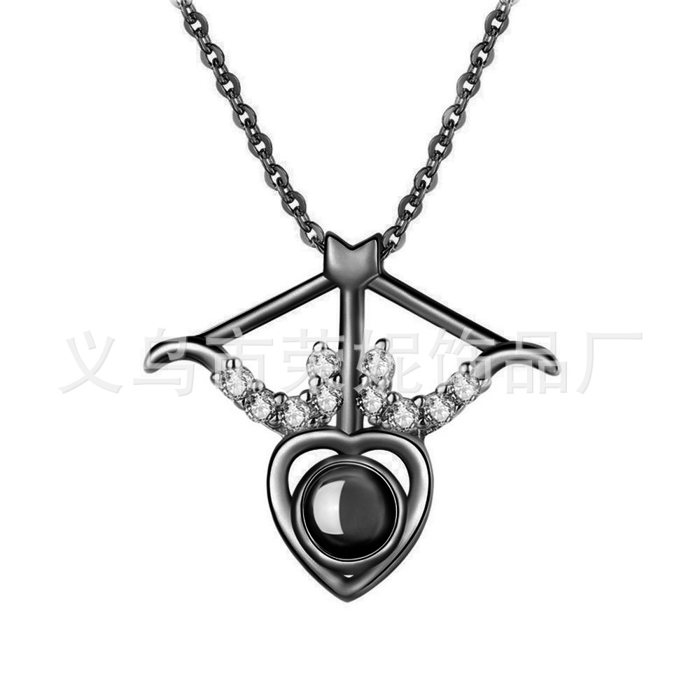 Cross-border new love arrow pendant projection 100 kinds of I love you language necklace Simple custom photo text. 