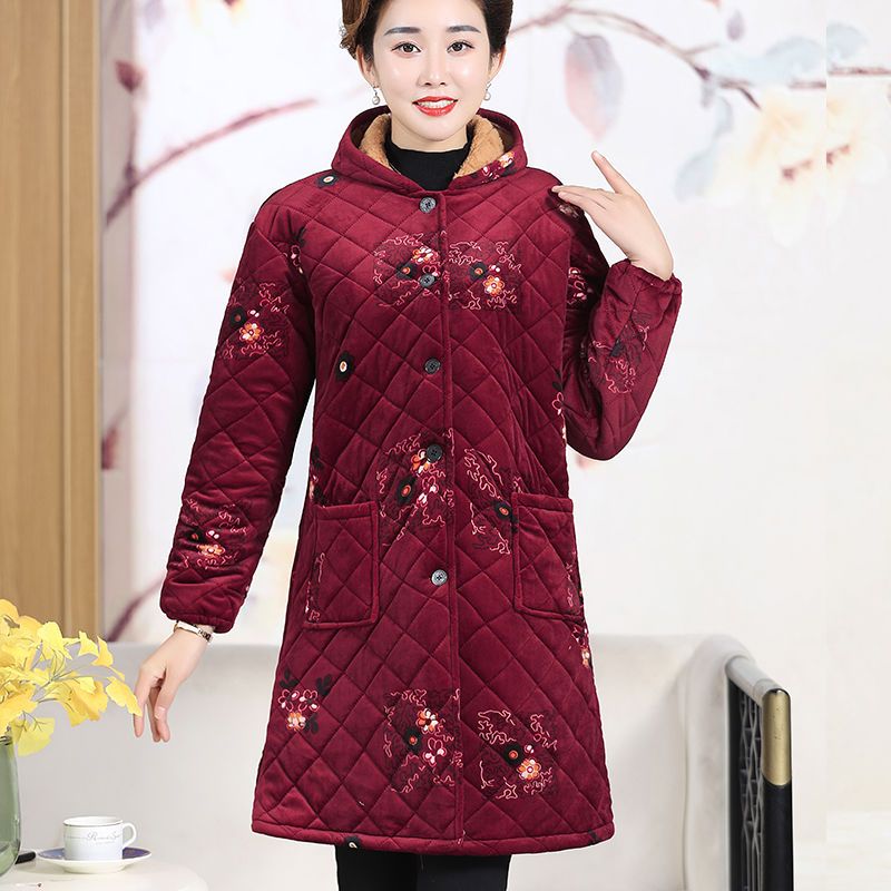 Winter clothing for the elderly, women 60 years old and 70 years old,  grandma's cotton-padded jacket, plus velvet and thickened cotton-padded  clothes for the elderly, old lady's warm cotton-padded jacket