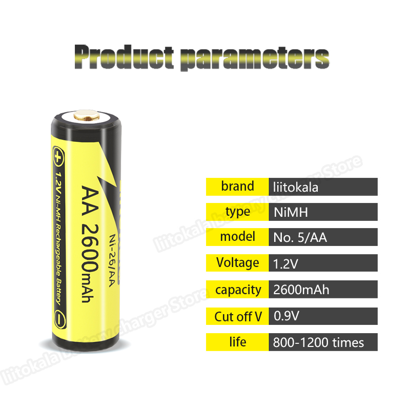 4-24PCS LiitoKala Ni-26/AA 1.2V 2600mAh Ni-MH AA Rechargeable Battery For Flashlight Toy Camera AA Pre-Charged Battery. 
