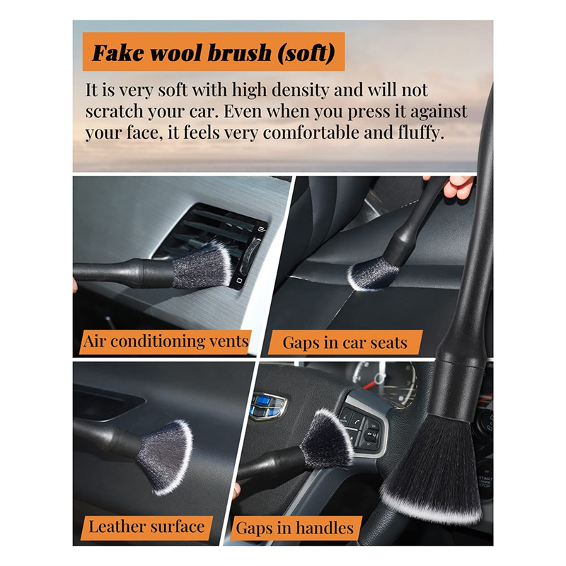6Pcs Auto Car Detailing Brush Set Includes 3 Car Detailing Brushes and 3 Replacement Brush Head for Seats, Tires Ect. Durable Easy Install Easy to Use. 