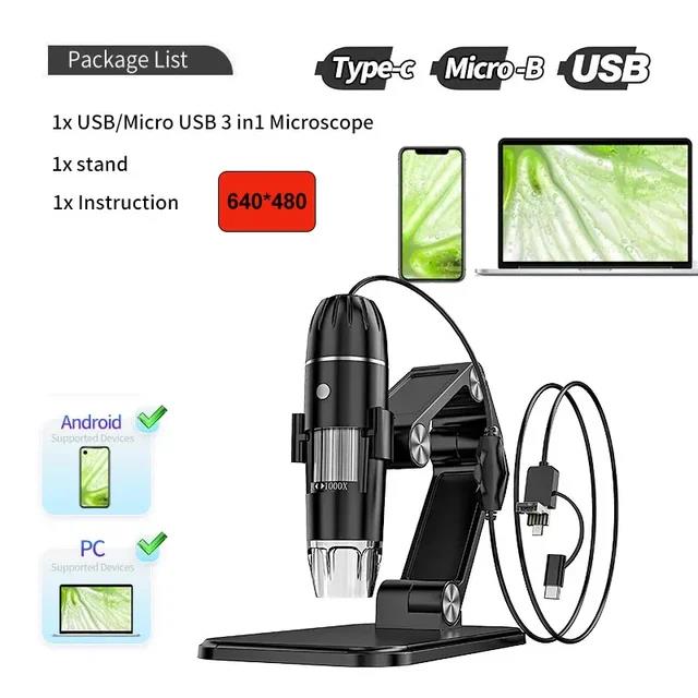 Digital Microscope Camera 3 In1 Type C USB Portable USB Handheld Microscopes For Soldering LED Magnifier Mobile Phone Repairing. 