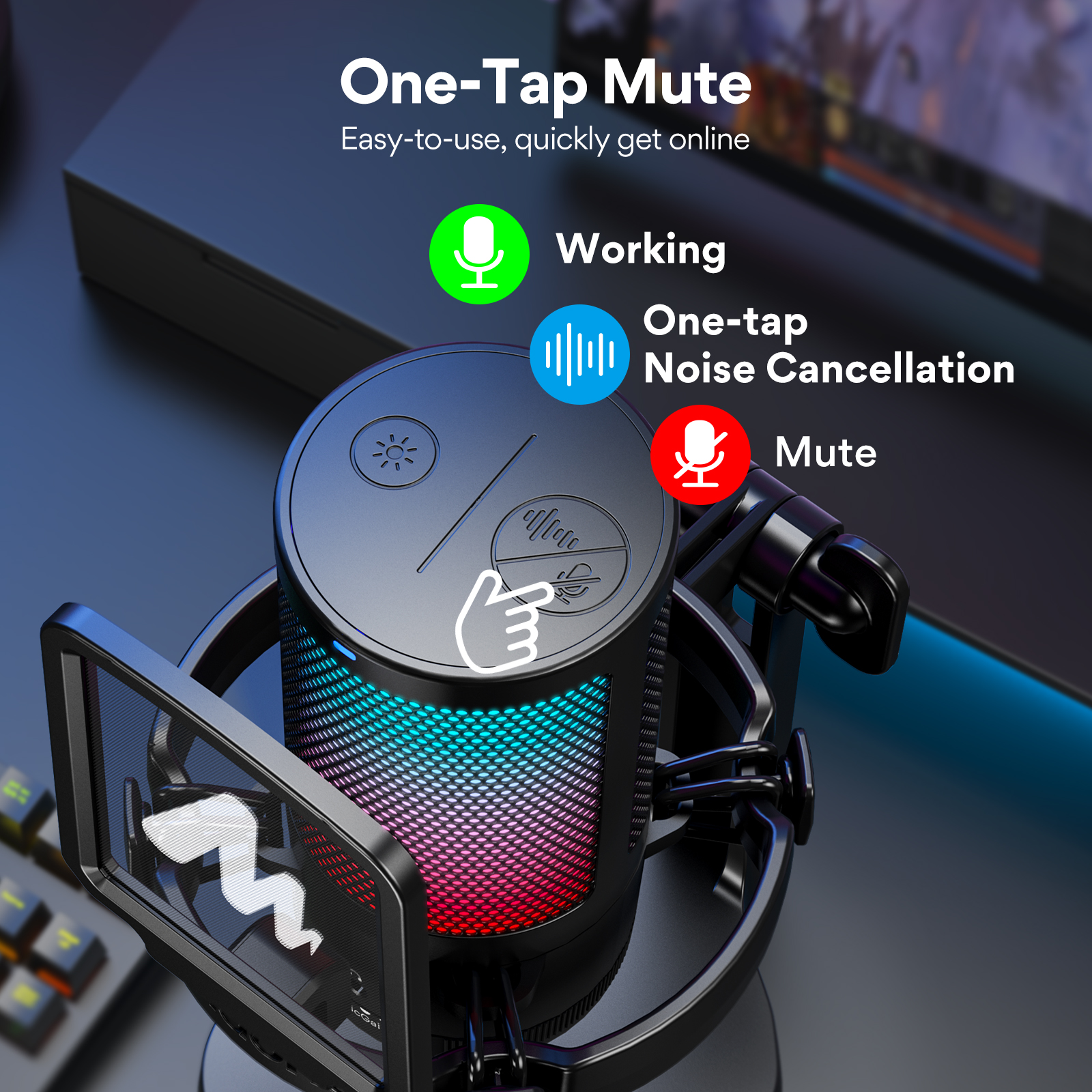 Maono DGM20 Gaming Microphone,USB Microphone Condenser Mic RGB Gaming Mic with Noise reduction software,Mic Gain,One Key Mute. 